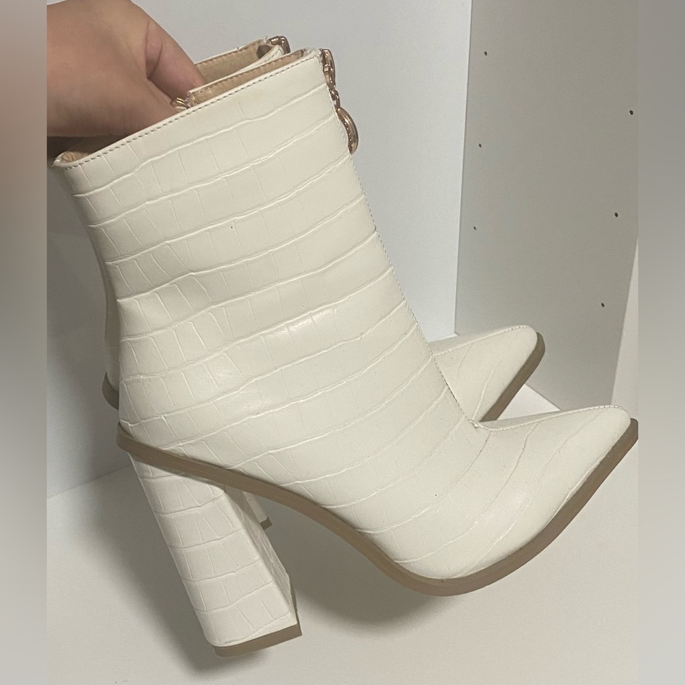 PLT White Ankle Heeled Boots